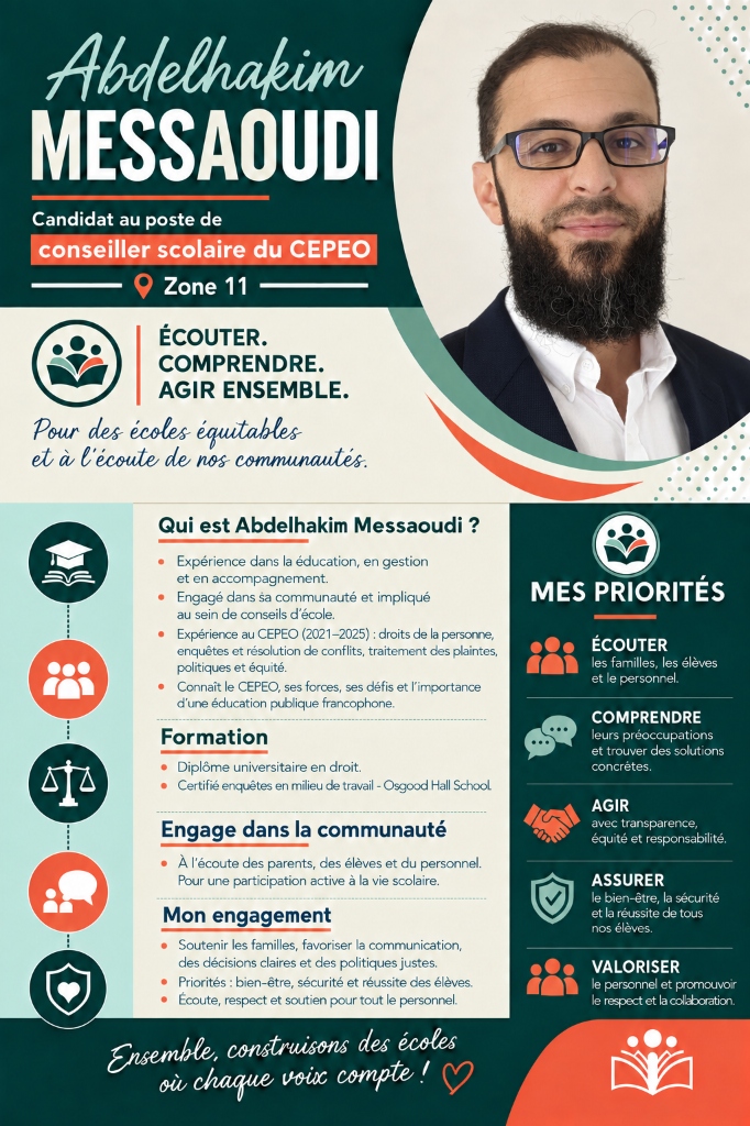 Affiche de campagne officielle en français - Abdelhakim Messaoudi CEPEO Zone 11